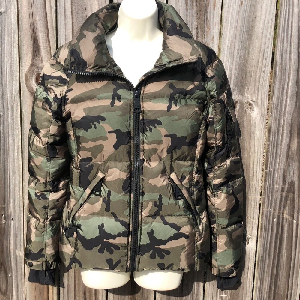 SAM. Medium Camo Jacket Puffer Down Bomber Freestyle Zip Quilted Green Brown Tan - Picture 6 of 16